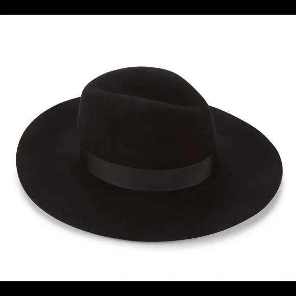 NWT All Saints Long Brim Fedora+100% Wool+Brass Logo rivet+Black - Picture 3 of 11